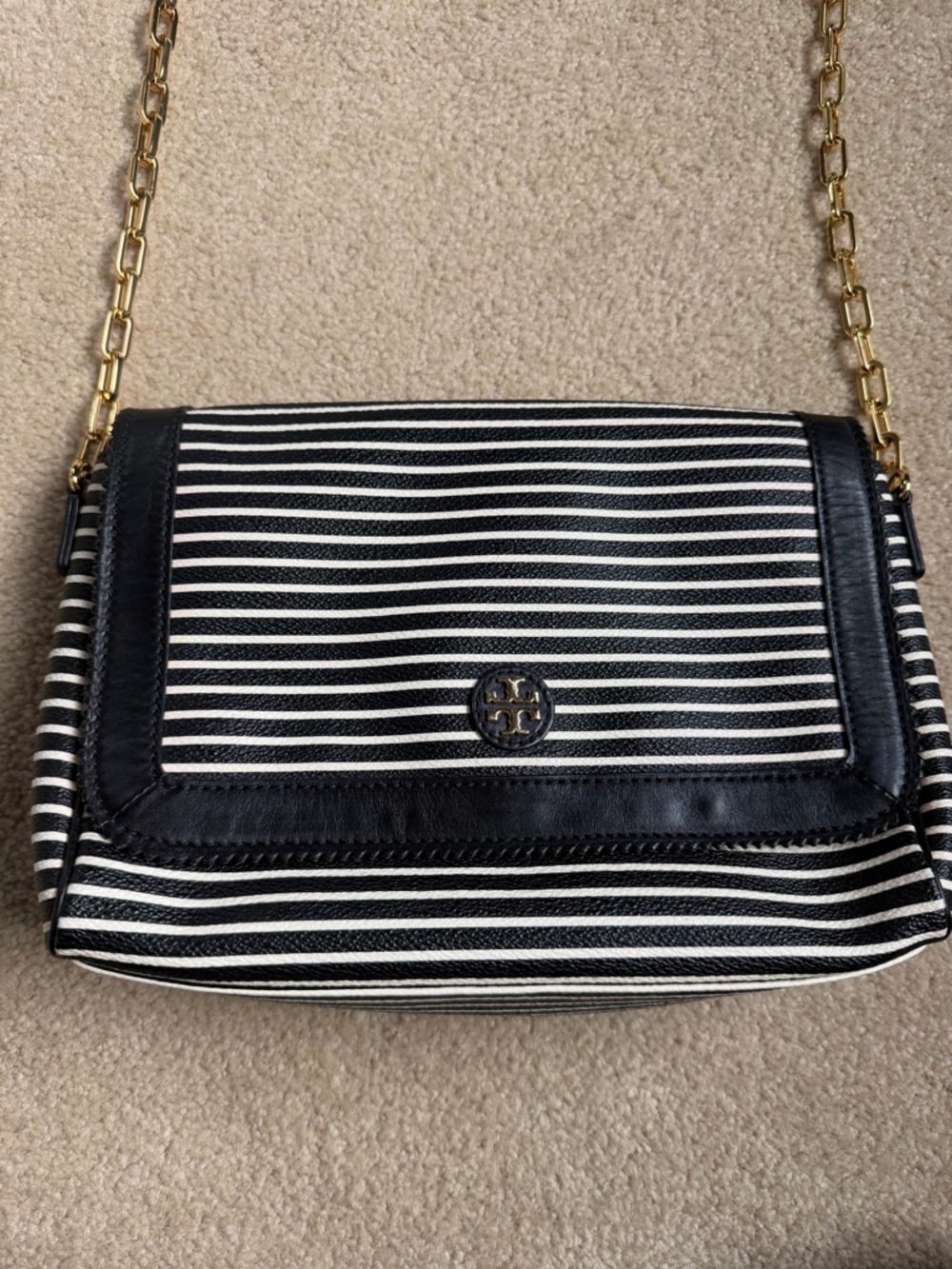 Tory Burch Kerrington Striped Crossbody - black and white